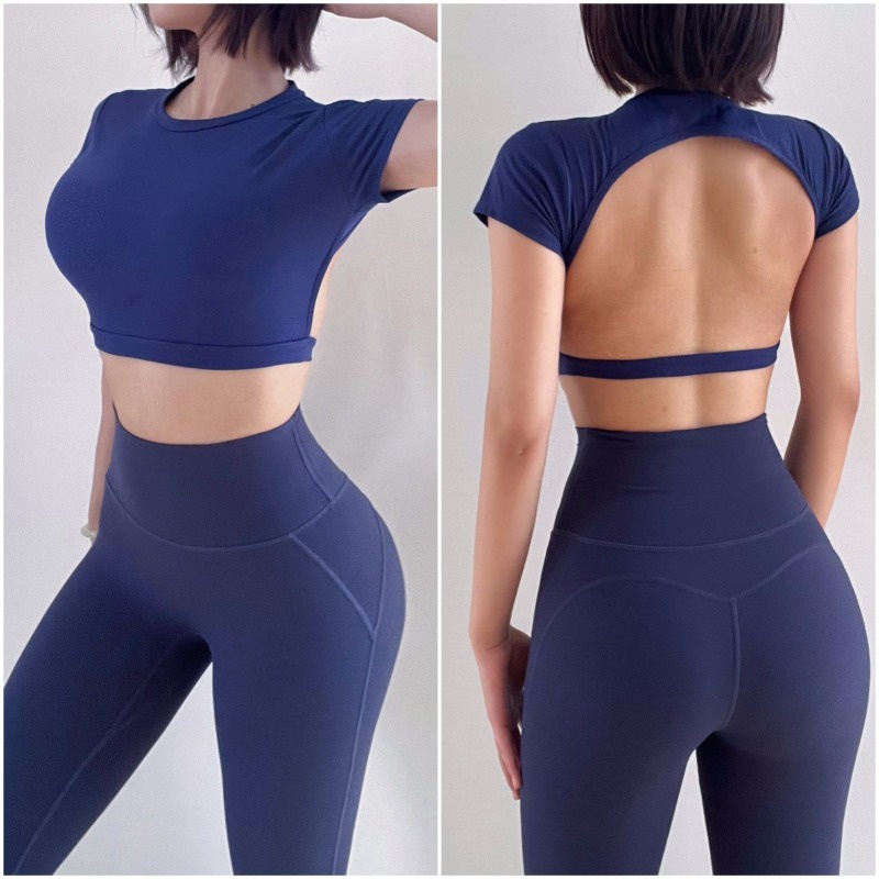 Áo Thun Thể Thao Ngắn Tay Hở Lưng Quyến Rũ Hở Lưng Tập yoga Chạy Bộ