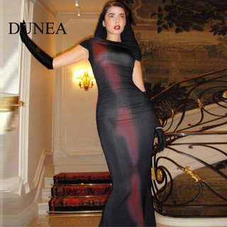 DUNEA Women Stylish Print Slim Hoodie Short-sleeved Bodycon Dress