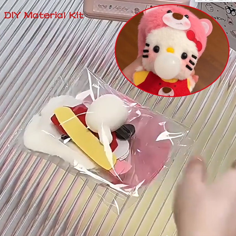 Strawberry bear kt cat plush doll handmade diy material bag homemade spit bubble squeak cartoon doll house phụ kiện