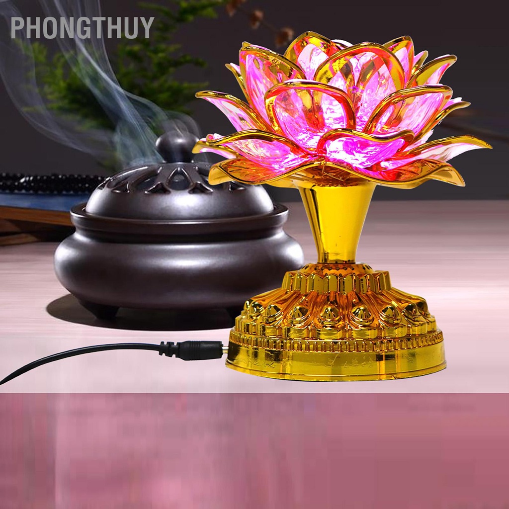 Đèn thờ cúng hoa sen đổi màu