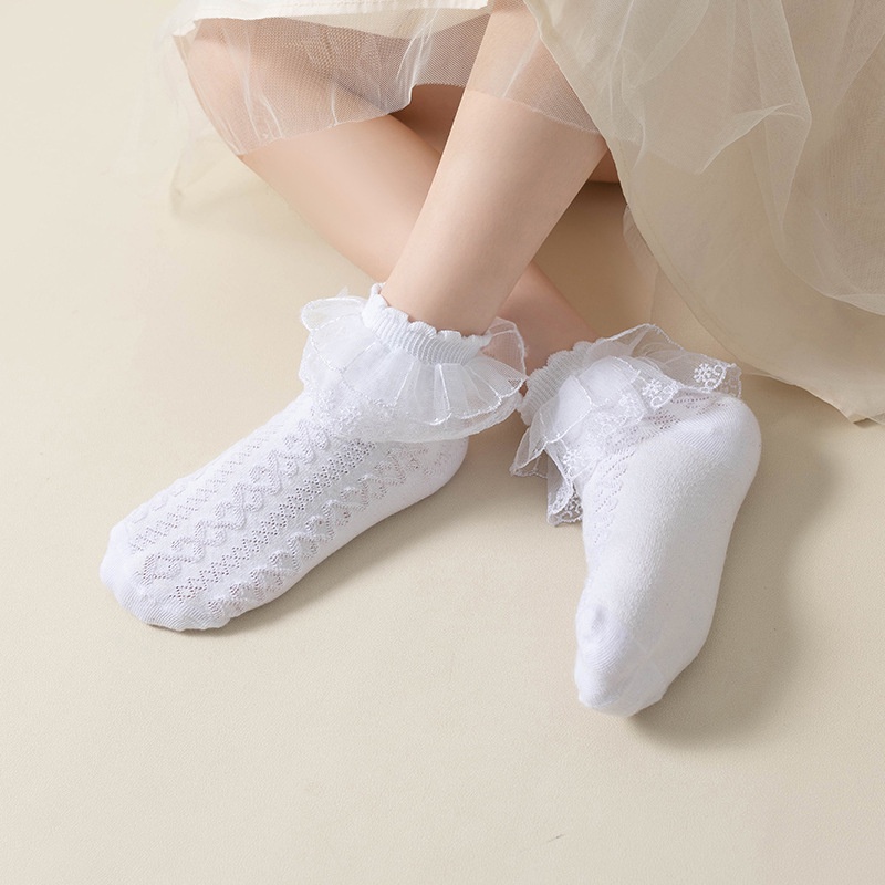 Vớ Vải cotton Mềm Phối Ren Màu Trắng Trơn Thoáng Khí Dành Cho Bé Gái 1-10 Tuổi