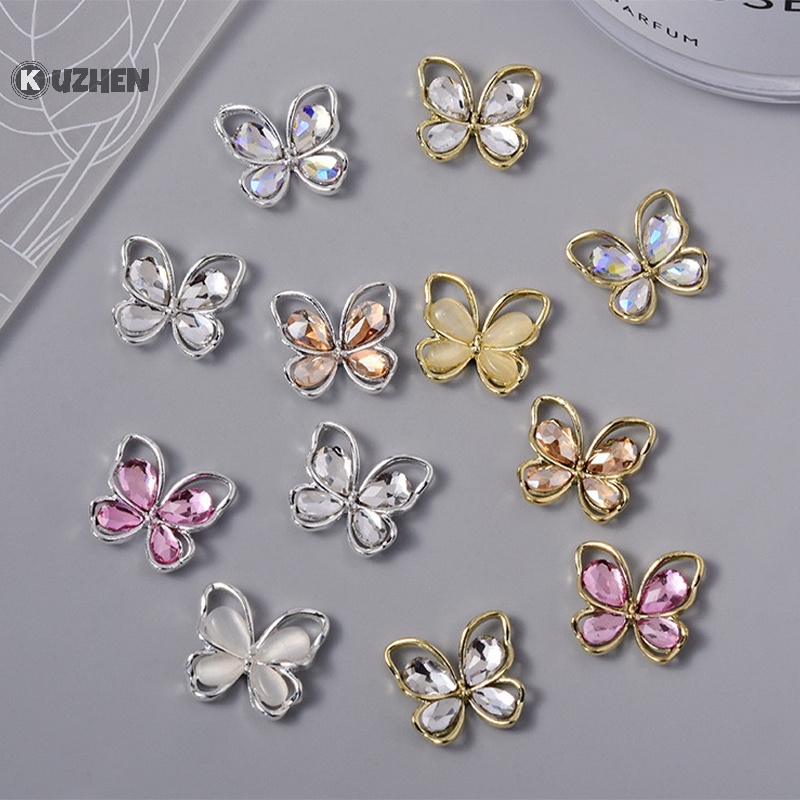 Kuzhen 5 cái thiết kế mới bướm rỗng móng tay ch đồ trang sức 14,5x13mm bướm móng tay hợp kim thạch cho móng tay nguồn cung cấp 3d nóng