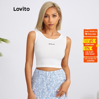 Áo Lovito hở vai in chữ dệt kim sọc gân kiểu thông thường L18X118 (Trắng)