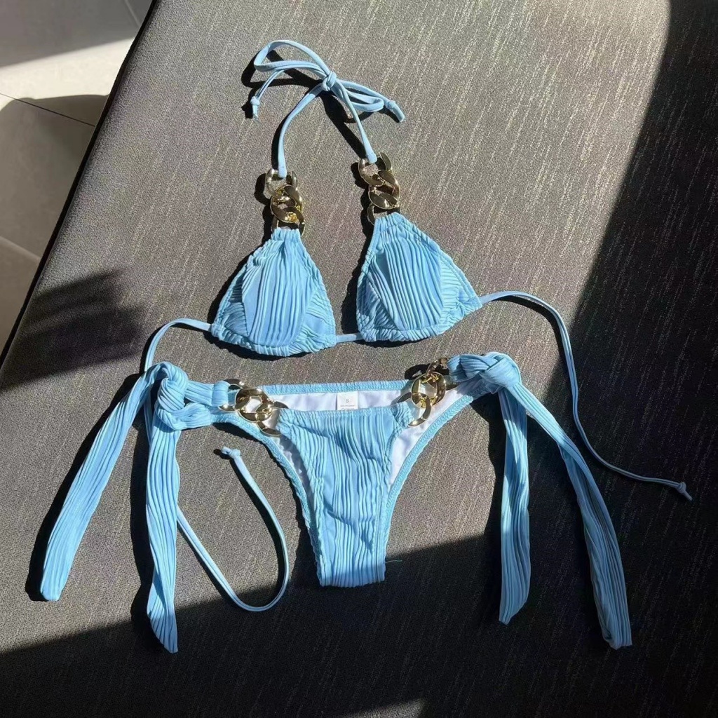 Bộ Bikini Hai Dây Có Đệm Ngực Dạng Dây Xích Màu Vàng SY18