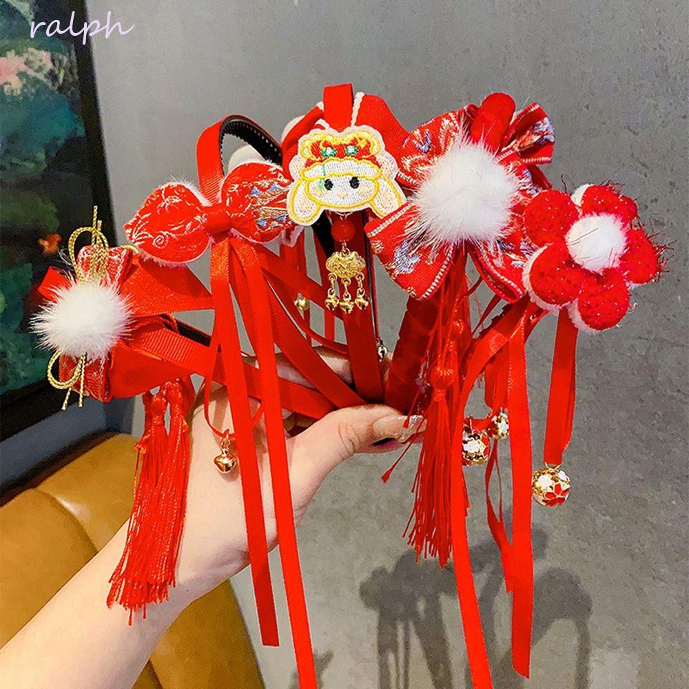 Băng Đô Cài Tóc Tai Thỏ Phối Bóng Lông Tua Rua Rửa Mặt Mừng Năm Mới Phong Cách Hàn Quốc Cho Bé