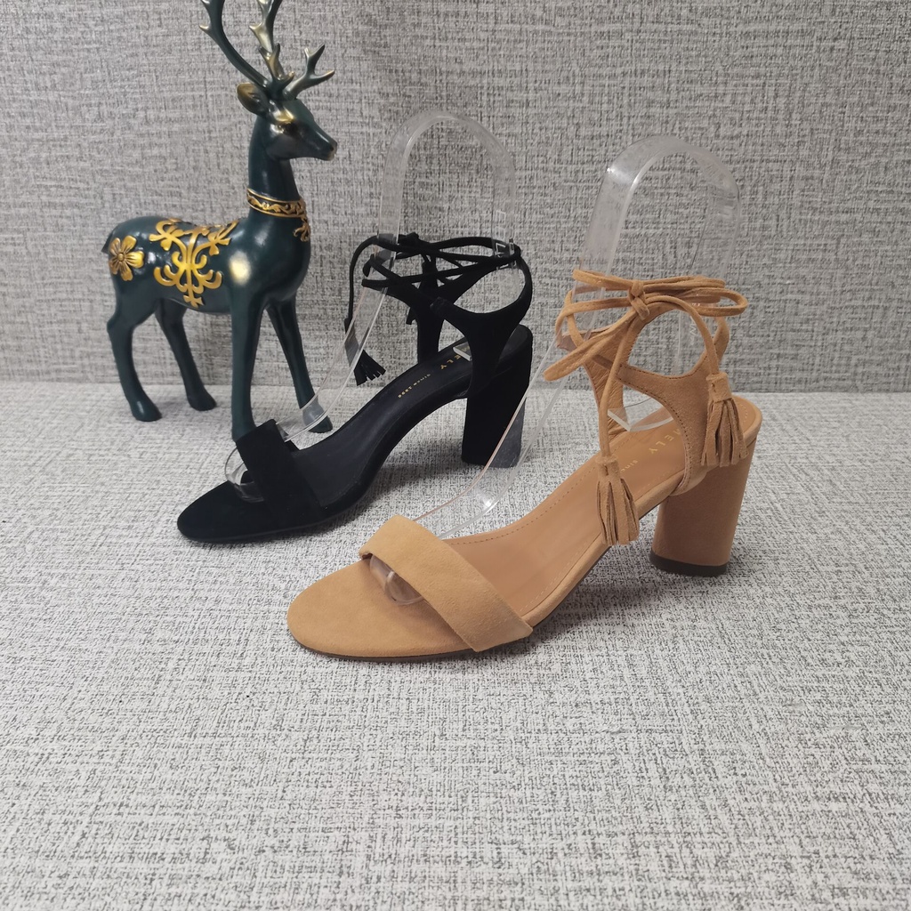 Comely Colly Giày Sandal Cao Gót Hở Ngón Bằng Da Thật Hở Ngón Mùa Hè Có Dây Tua Rua Kích Thước Rỗng Cho Nữ