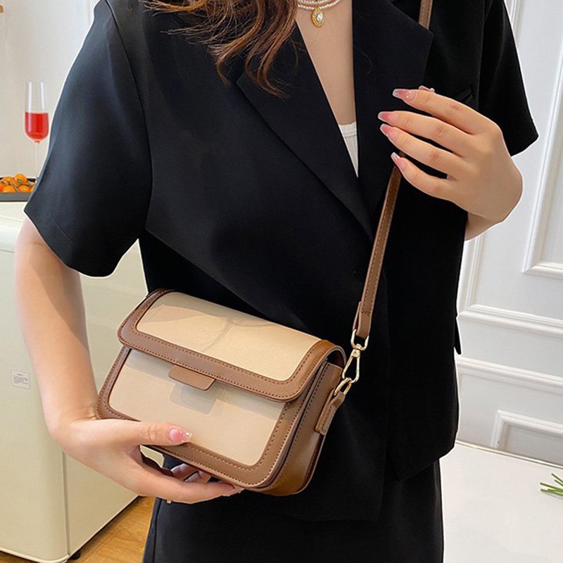 Túi Đeo Chéo Vai Hình Vuông Nhỏ Màu Sắc Tương Phản Hợp Thời Trang Cho Nữ
