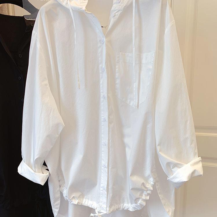 Áo Khoác Sơ Mi Tay Dài Dáng Rộng Có Mũ Trùm Kiểu Hàn Quốc Thời Trang Mùa Xuân Cho Bạn Gái#0412