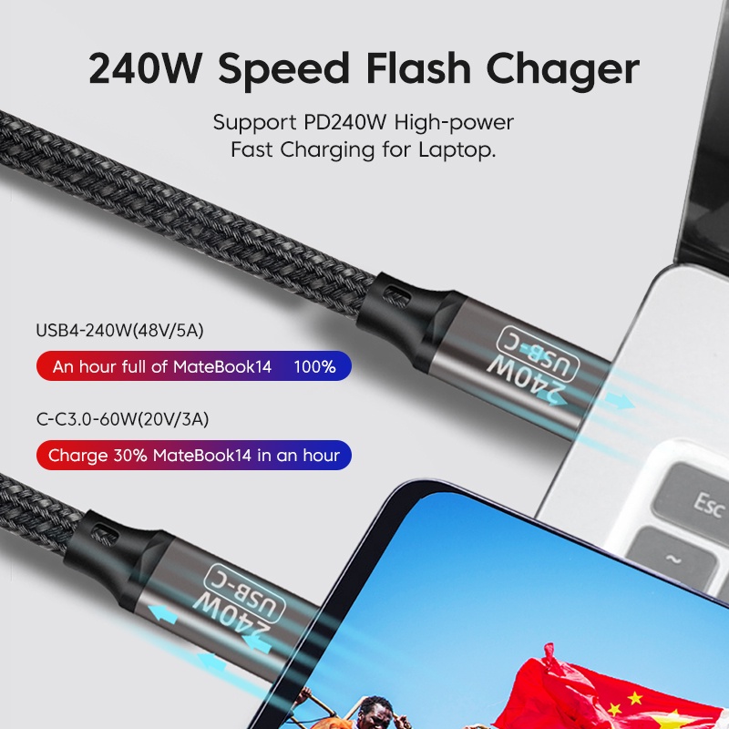 SAMSUNG XIAOMI KUULAA Dây Cáp Sạc Nhanh USB Type C 240W Cho PS5 Nintendo Switch MacBook Pro 240W Blazing-Fast QC4.0 Vigo Warp SCP