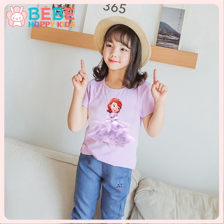 Áo Thun Tay Ngắn In Hình Công Chúa Elsa 3D Thời Trang Mùa Hè Cho Bé Gái 1-8 Tuổi