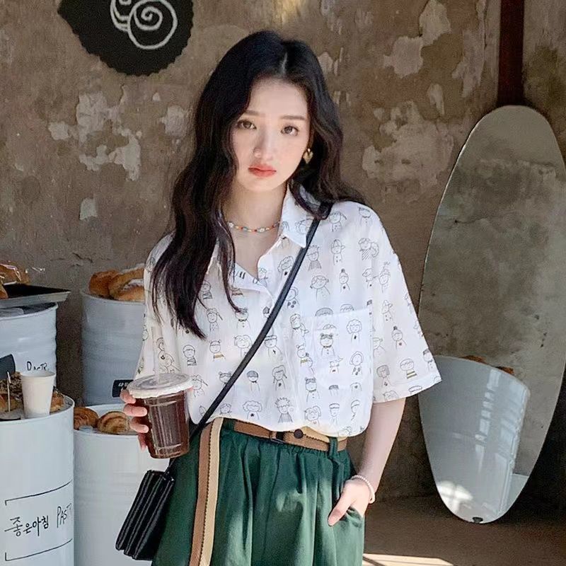 Áo Sơ Mi Chiffon Tay Lửng Nhuộm Họa Tiết Hoa Phong Cách Hàn Quốc Thời Trang Mùa Hè Cho Nữ