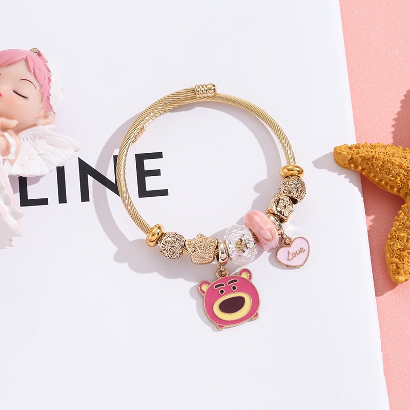 XiaoboACC Hoạt Hình Vòng Tay Hình Mickey Minnie Bằng Thép Không Gỉ DIY