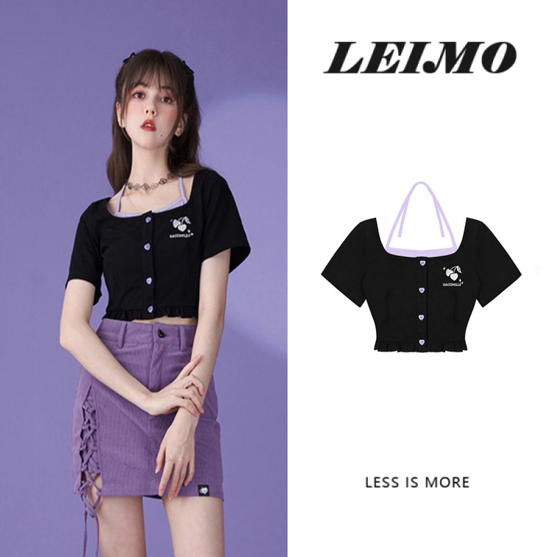 Áo Khoác Cardigan Giả Hai Mảnh Dáng Ôm Ngắn In Họa Tiết Cherry Ngọt Ngào
