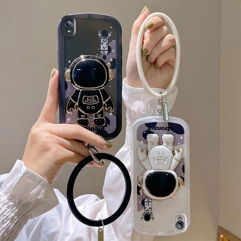Ốp Điện Thoại Dẻo Họa Tiết Phi Hành Gia Kèm Giá Đỡ Và Vòng Đeo Tay Cho Vivo Y91C Y1S 1820 1929