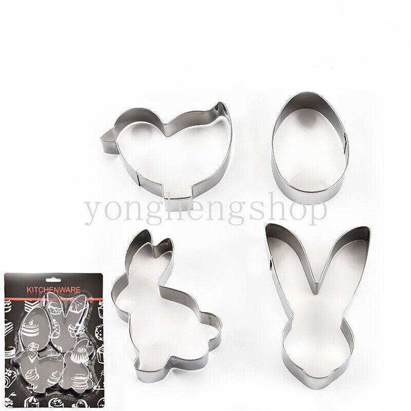 Set 4 Khuôn Làm Bánh Quy Hình Thỏ Phục Sinh 3D Bằng Thép Không Gỉ