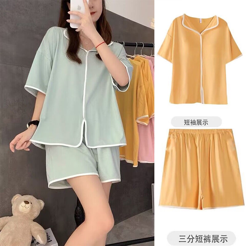 Bộ Đồ Ngủ Tay Ngắn Chất Cotton Màu Trơn Thời Trang Mùa Hè Hàng Mới 2023 Dành Cho Bạn Nữ