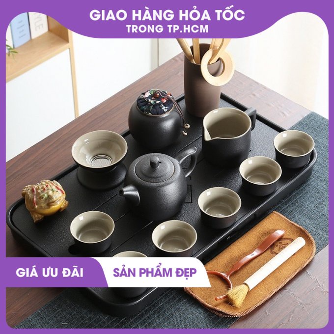 Bộ khay trà tráng men cao cấp 43x26x3.5cm