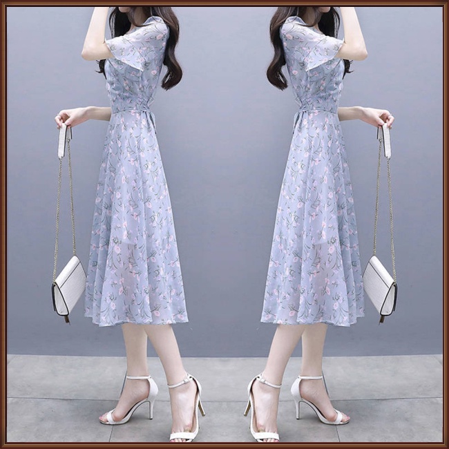 Đầm Chữ A Tay Ngắn Cổ Tròn in Họa Tiết Hoa Xinh Xắn Thời Trang Mùa Hè Cho Nữ