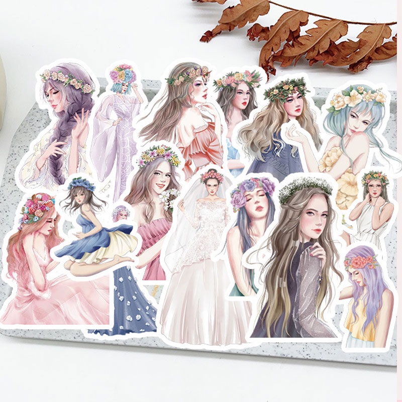 Set 50 Sticker Dán Trang Trí Sổ Tay Hình Cô Gái Anime