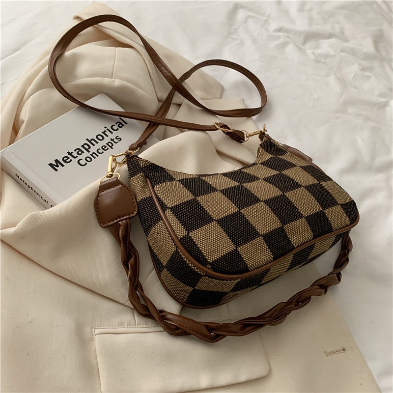 Túi JIVIVIL đeo chéo vai họa tiết caro hợp thời trang cho nữ