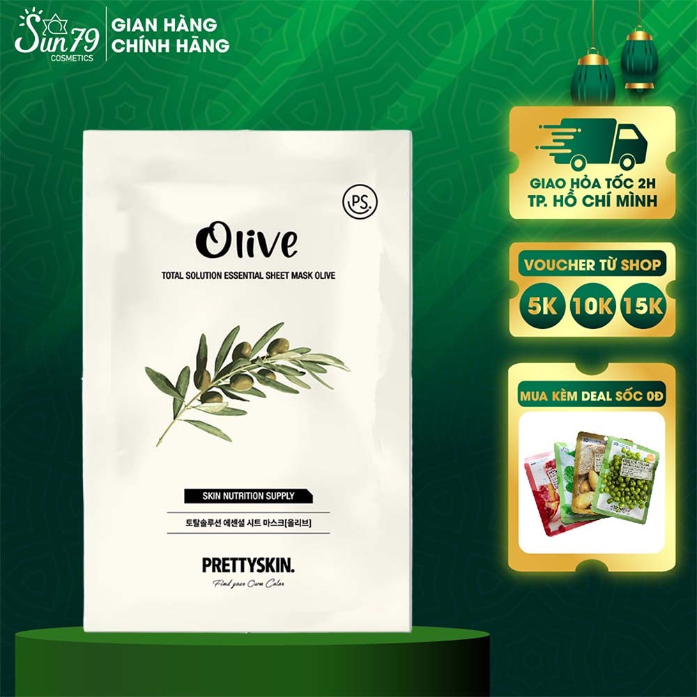 Mặt Nạ Tinh Chất Olive Dưỡng Ẩm, Chỗng Lão Hoá Prettyskin Total Solution Essential Sheet Mask 23ml - OLIVE