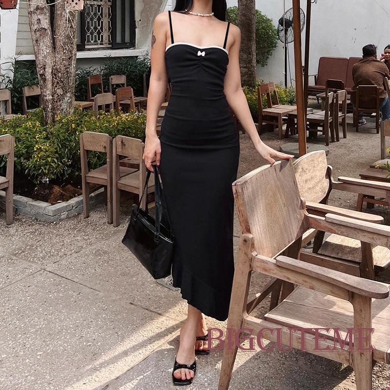 Đầm Dài Hai Dây Màu Đen Thời Trang Mùa Hè Cho Nữ