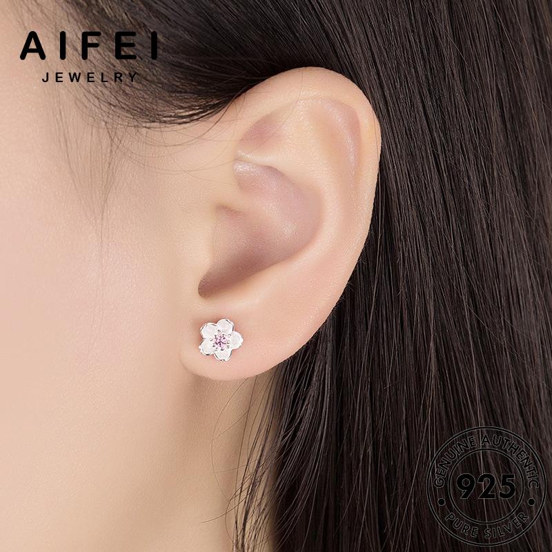 AIFEI JEWELRY trang khuyên phụ kiện tai Thời thật hoa tinh thể bạc nguyên 925 kim hàn sức quốc tua cương hồng bản mạn tròn vành lãng xỏ thời bông nữ E2