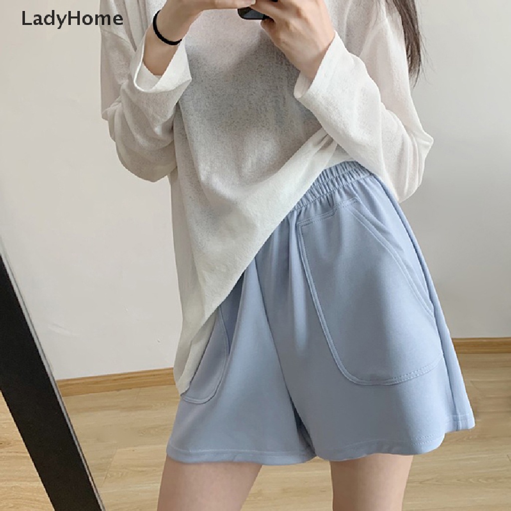 Quần Short Cotton Ống Rộng Lưng Cao Màu Sắc Đơn Giản Dành Cho Nữ