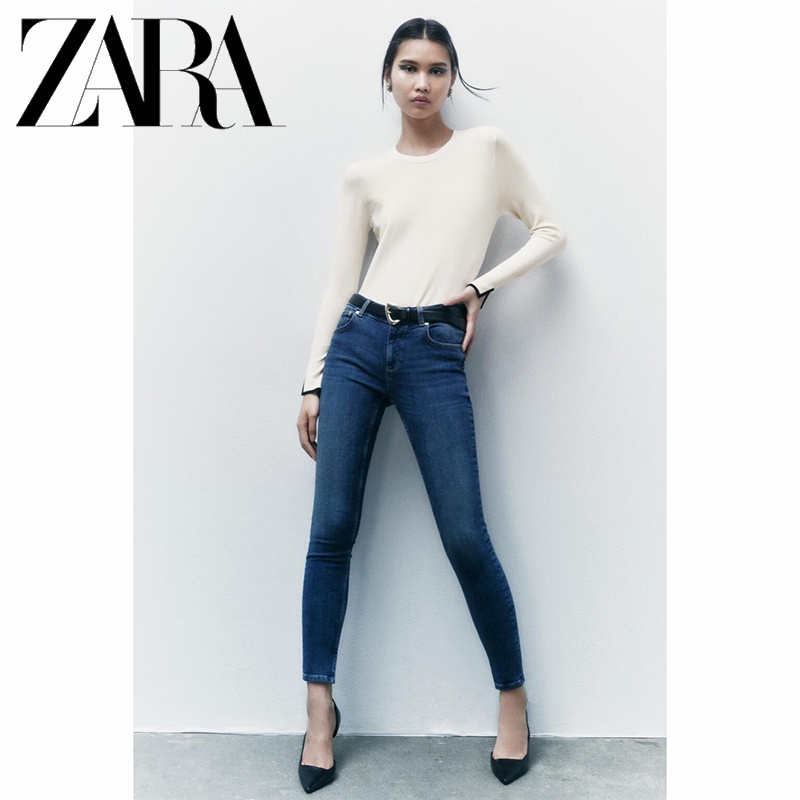 Zara Áo sweater Tay Dài Cổ Tròn Xẻ Tà Thời Trang Mùa Xuân Cho Nữ