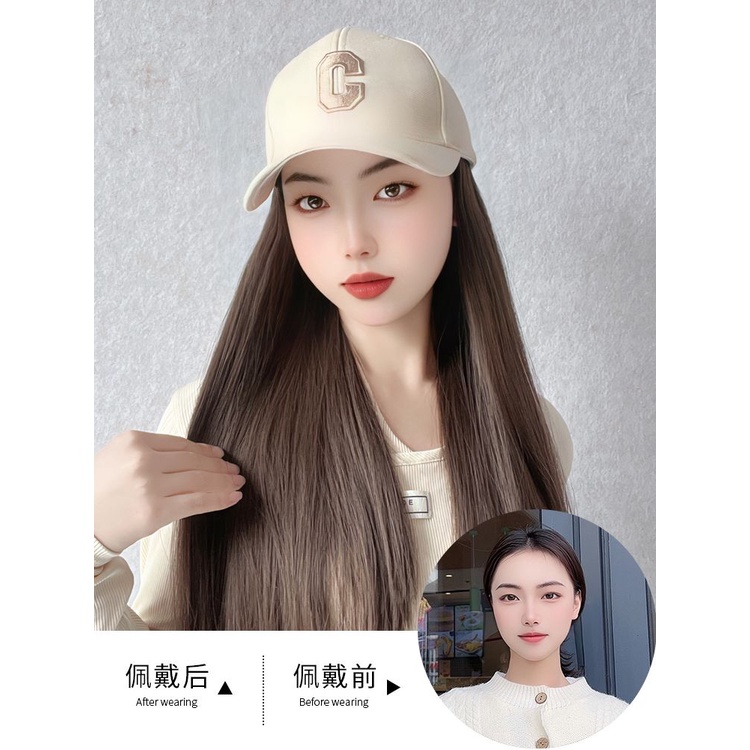 Mũ Lưỡi Trai Phối Tóc Giả Dài Thẳng Thời Trang Cho Nữ