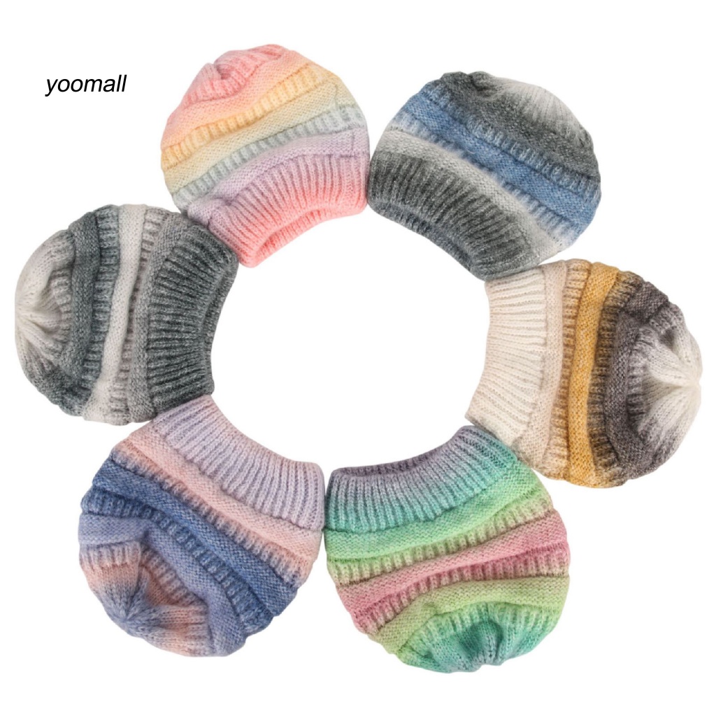 Mũ Len Nhuộm Màu Gradient Co Giãn Thời Trang Cho Nữ