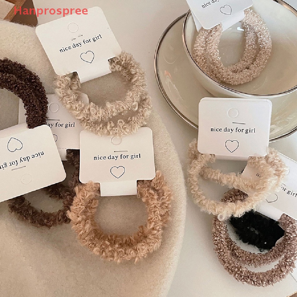 Set 2 Dây Buộc Tóc Cao Su Co Giãn Bọc Vải Lông Nhiều Màu Sắc Thời Trang Cho Nữ