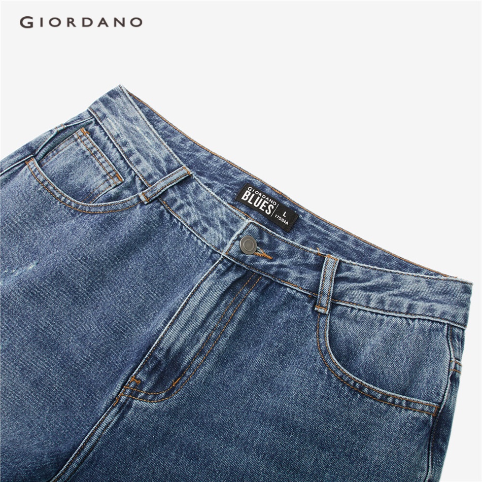 Quần jean dài GIORDANO 18112067 5 túi công nghệ Scratch Wash cho nam