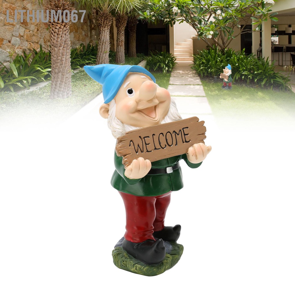 Lithium067 Tượng Gnome chào mừng Chi tiết sống động đáng yêu tinh tế để trang trí sân ngoài trời