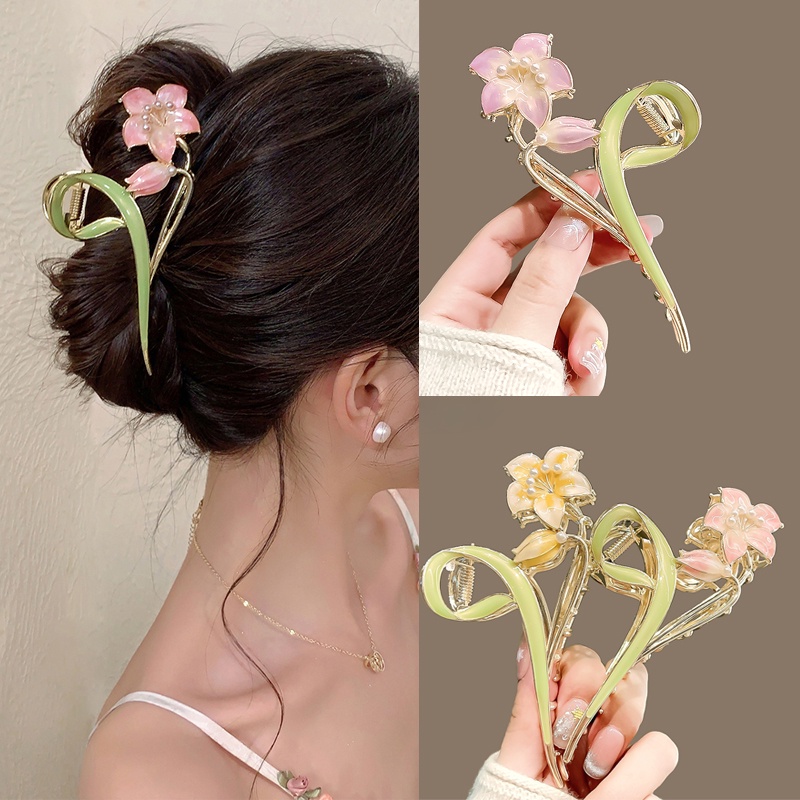 Kẹp Tóc Hình Hoa Tráng Men Bằng Hợp Kim Siêu Nhẹ Thời Trang Cho Nữ