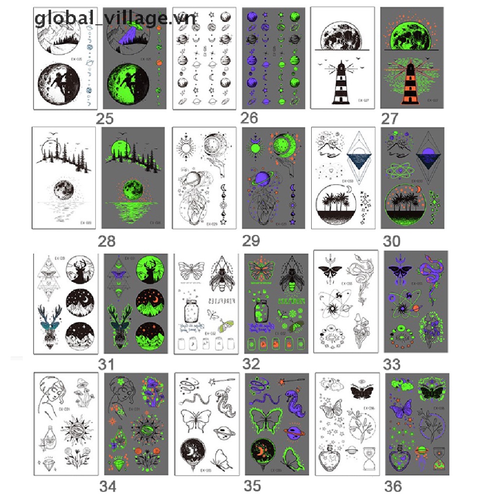 Hình Xăm Dán Tạm Thời Chống Nước Phát Quang Độc Đáo