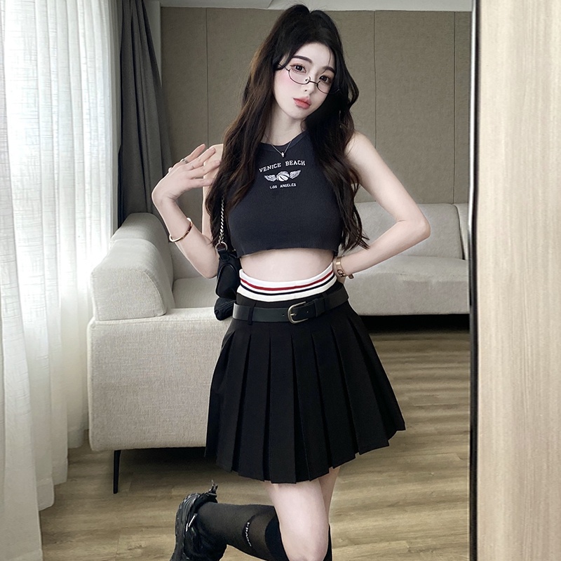 Chân Váy Chữ A Xếp Ly Lưng Cao Màu Trơn Thiết Kế Mới Thời Trang Dành Cho Mù