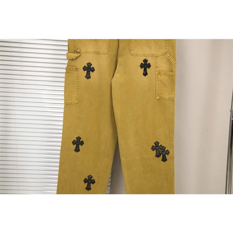 Chr-come Quần Yếm Da Thêu Họa Tiết Đường Phố Cao Cấp Thời Trang Mới Nhất Dành Cho Nam Và Nữ