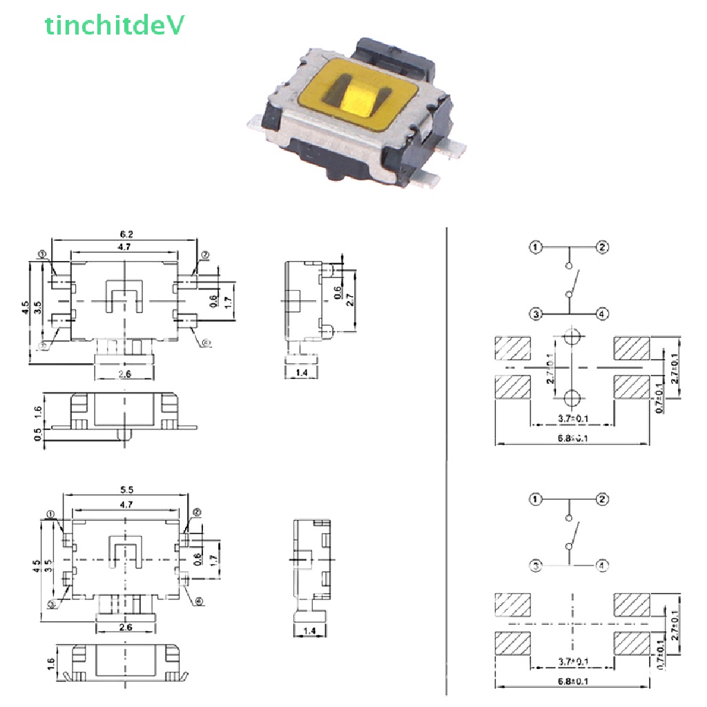 Bộ 10 Nút Công Tắc Micro SMD 4Pin Cho Điện Thoại 3.5X4.7