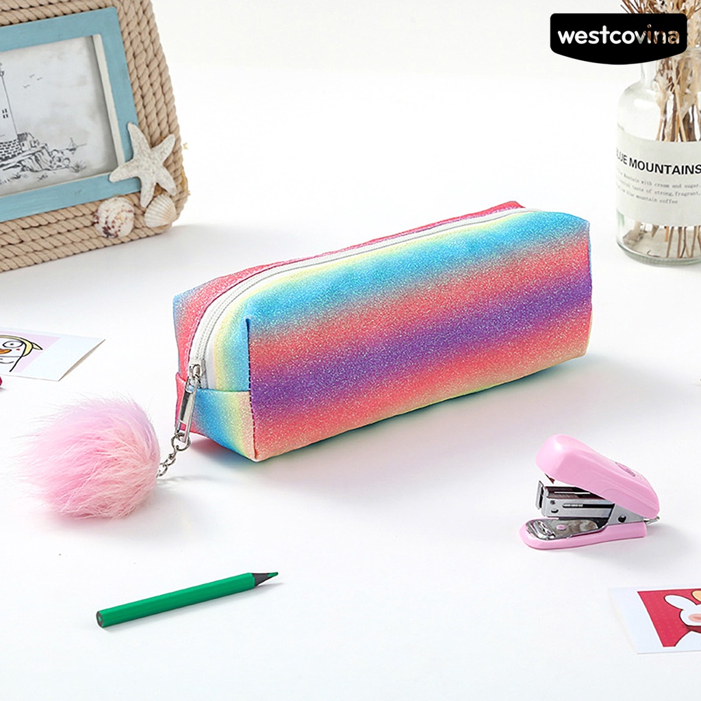 [COD] [COD]♪Bóp Viết Đa Năng Có Khóa Kéo Đính Bóng Lông Lấp Lánh