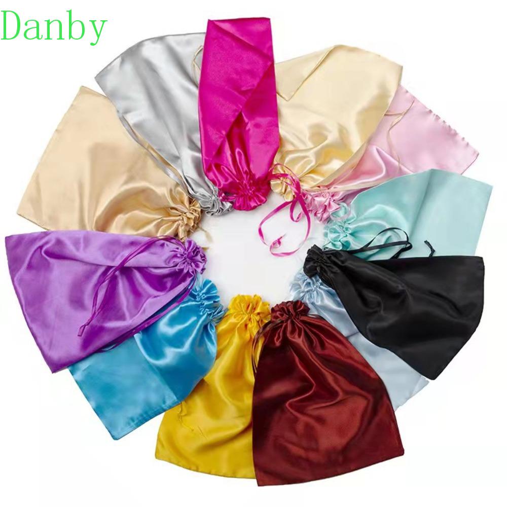 Túi Dây Rút Vải Satin Chất Lượng Cao Đựng Tóc Giả Mềm Mại Màu Hồng Đen Sang Trọng Chống Bụi Cho Nữ
