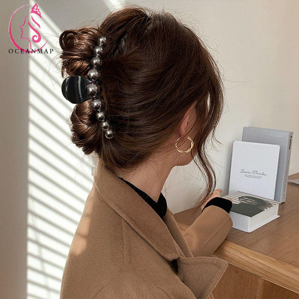 Kẹp Tóc Cỡ Lớn Màu Đen Đính Hạt Dễ Thương Thời Trang Cho Bạn Gái