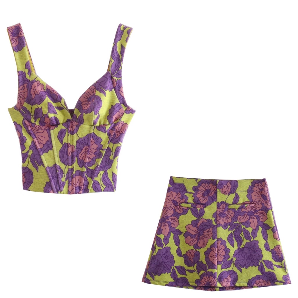 Set Áo Hai Dây Và Chân Váy Ngắn Lưng Cao Phong Cách Retro Thời Trang Zara