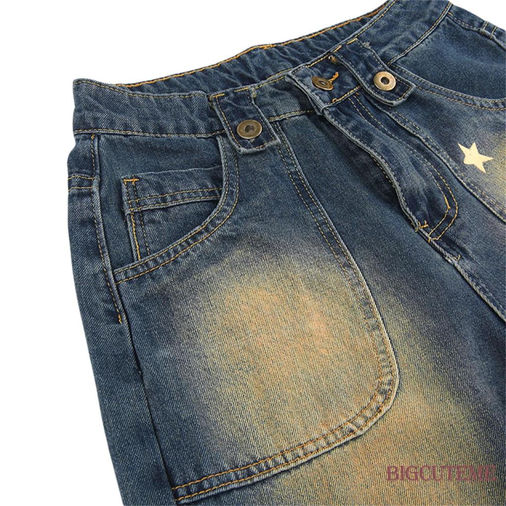 Quần Jean Dài Eo Thấp Dáng Rộng In Hình Ngôi Sao Kiểu Retro Thời Trang Xuân Thu Cho Nữ