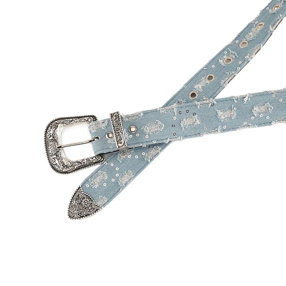 DANES Thắt Lưng Vải Jean Bản Rộng Khóa Kim Điều Chỉnh Được In Hoa Kiểu Hàn Quốc Dễ Phối Đồ