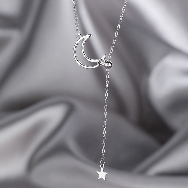 Vòng cổ Bạc 925 Mặt Hình Mặt Trăng Ngôi Sao Lấp Lánh Thời Trang Cho Nữ