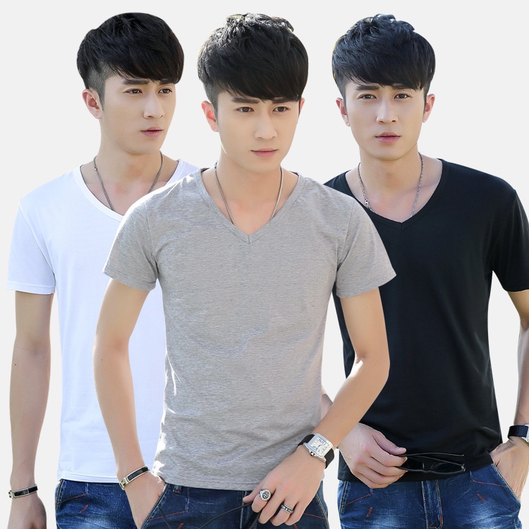 Áo Thun cotton Ngắn Tay Cổ Tròn Màu Trơn Thời Trang Mùa Hè Mới Cho Nam