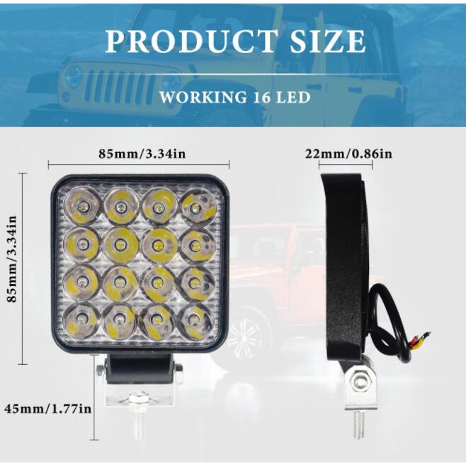 1 Đèn LED Vuông 48W 12V 24V Gắn Xe Hơi Xe Tải SUV 4WD
