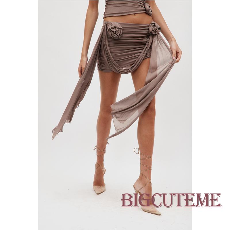 Bộ Áo Lưới 2 Dây Tua Rua + Chân Váy Ngắn Dáng Ôm Quyến Rũ Cho Nữ Y2k