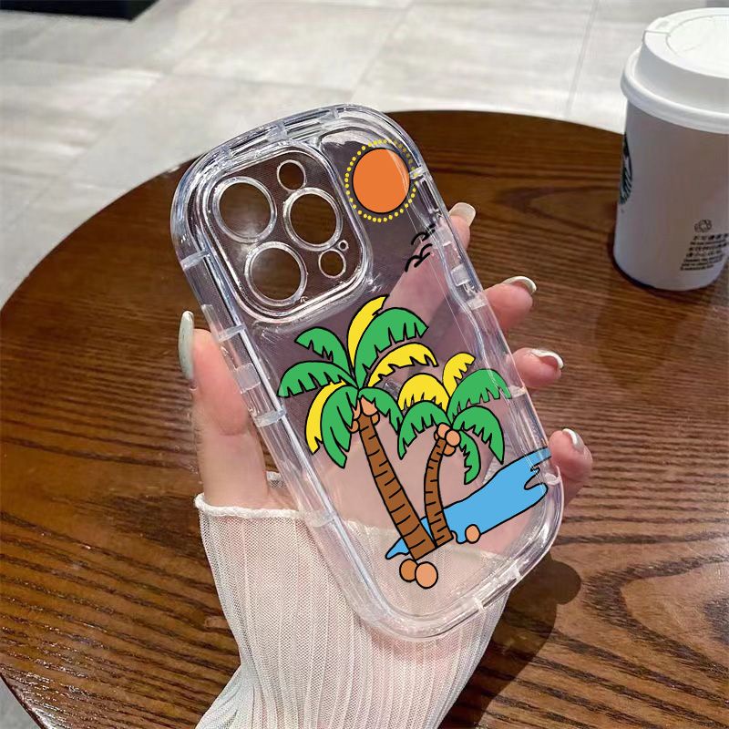 ✅Ốp Điện Thoại Mềm Trong Suốt Chống Sốc In Họa Tiết Cây Dừa Cho Iphone 12 / Promax Xr 14 / 11 / 8p 13xs 7